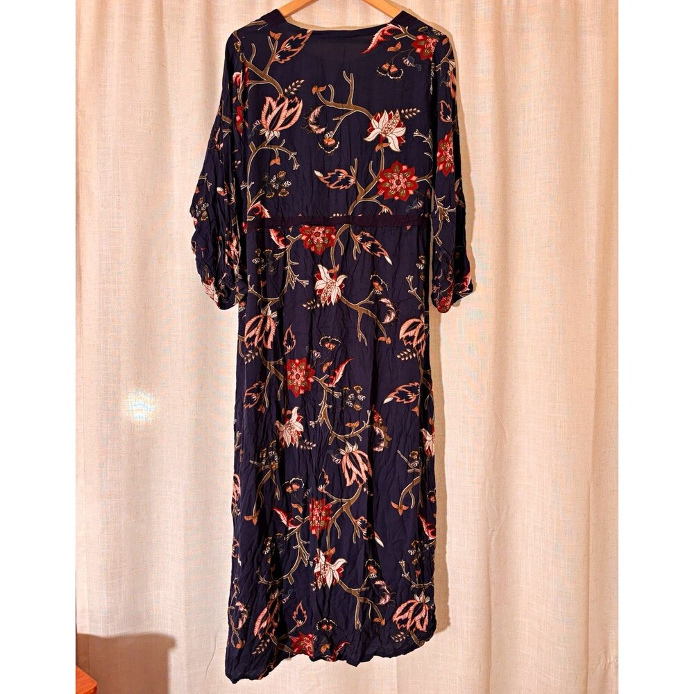 Prairie Cottagecore Garden Navy Floral Midi Dress w/ Waist tie, Size M